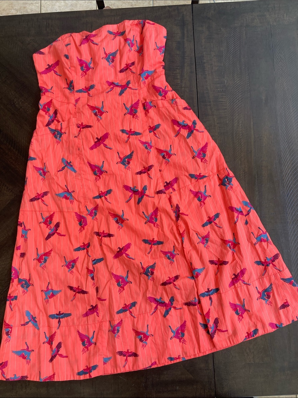 Free People Women’s Coral Pink Strapless Bird-Print Dress